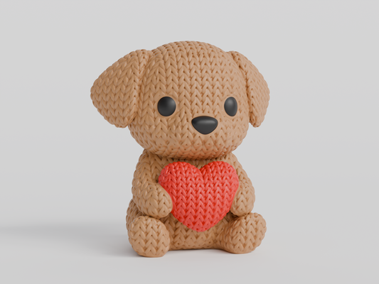 Knitted Dog With Heart - Valentine's Day